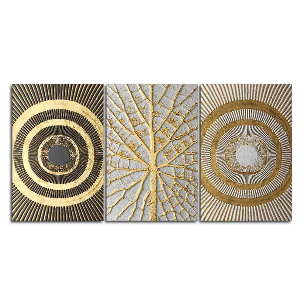Golden Leaf and 3D Pattern Wall Painting of 3 Pieces - Image 4