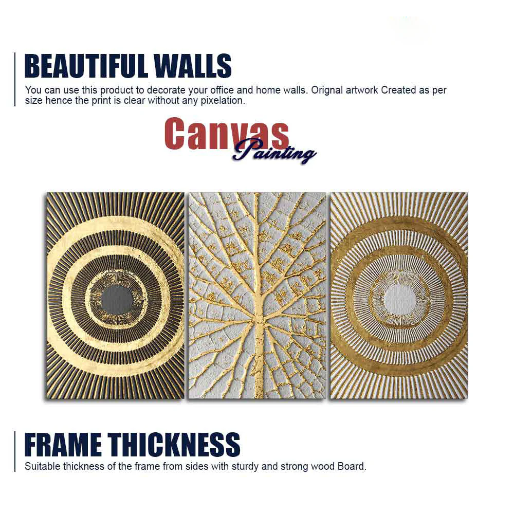 Golden Leaf and 3D Pattern Wall Painting of 3 Pieces - Image 6