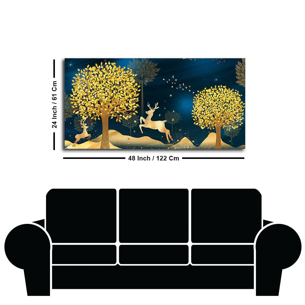 Golden Leaf Tree with Golden Deer Canvas wall Painting - Image 7