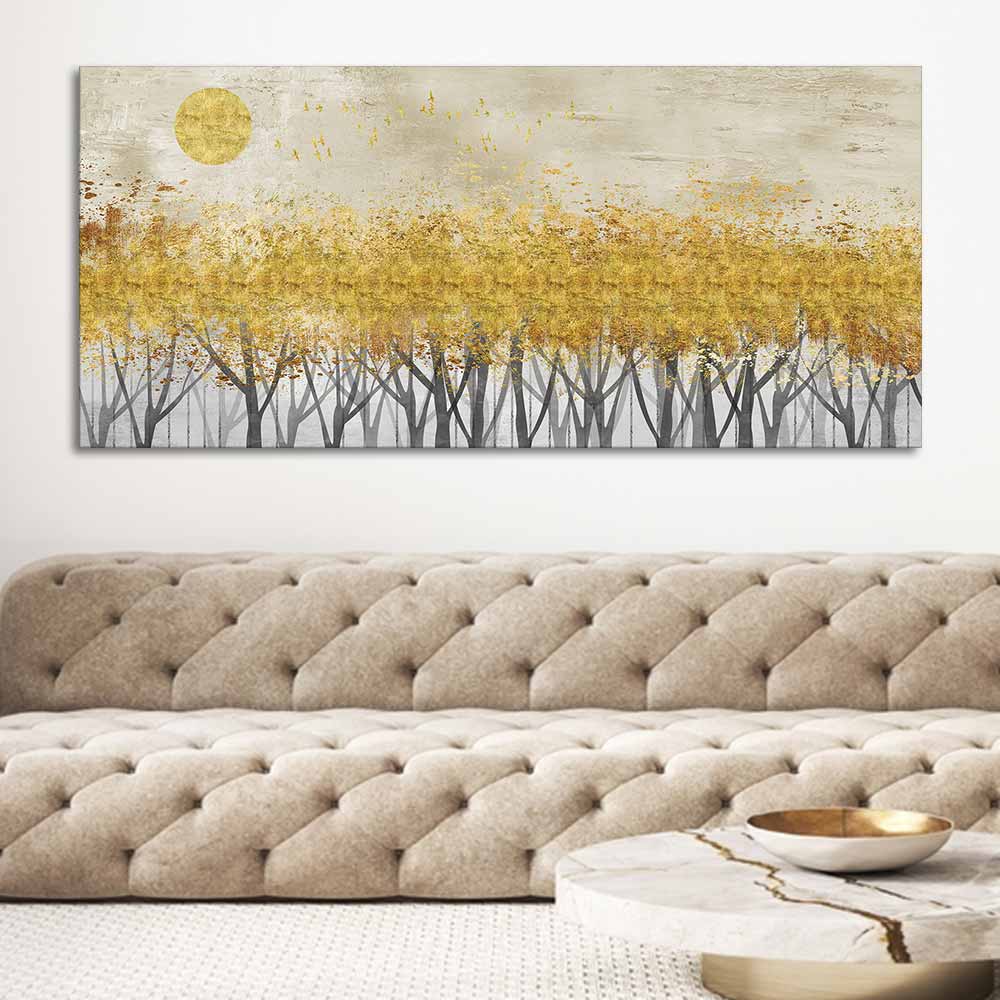 Golden Leaf Trees Canvas Wall Painting - Image 2