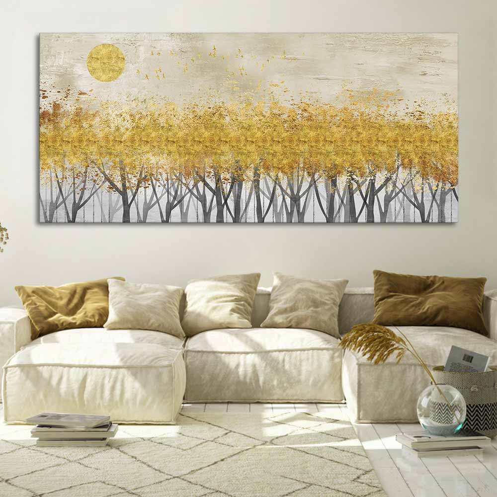 Golden Leaf Trees Canvas Wall Painting - Image 3