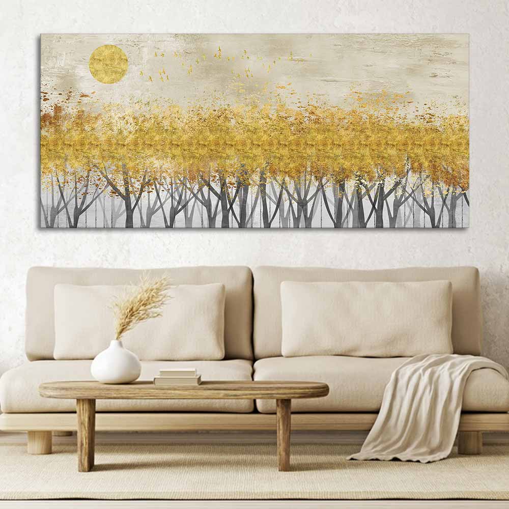 Golden Leaf Trees Canvas Wall Painting - Image 4