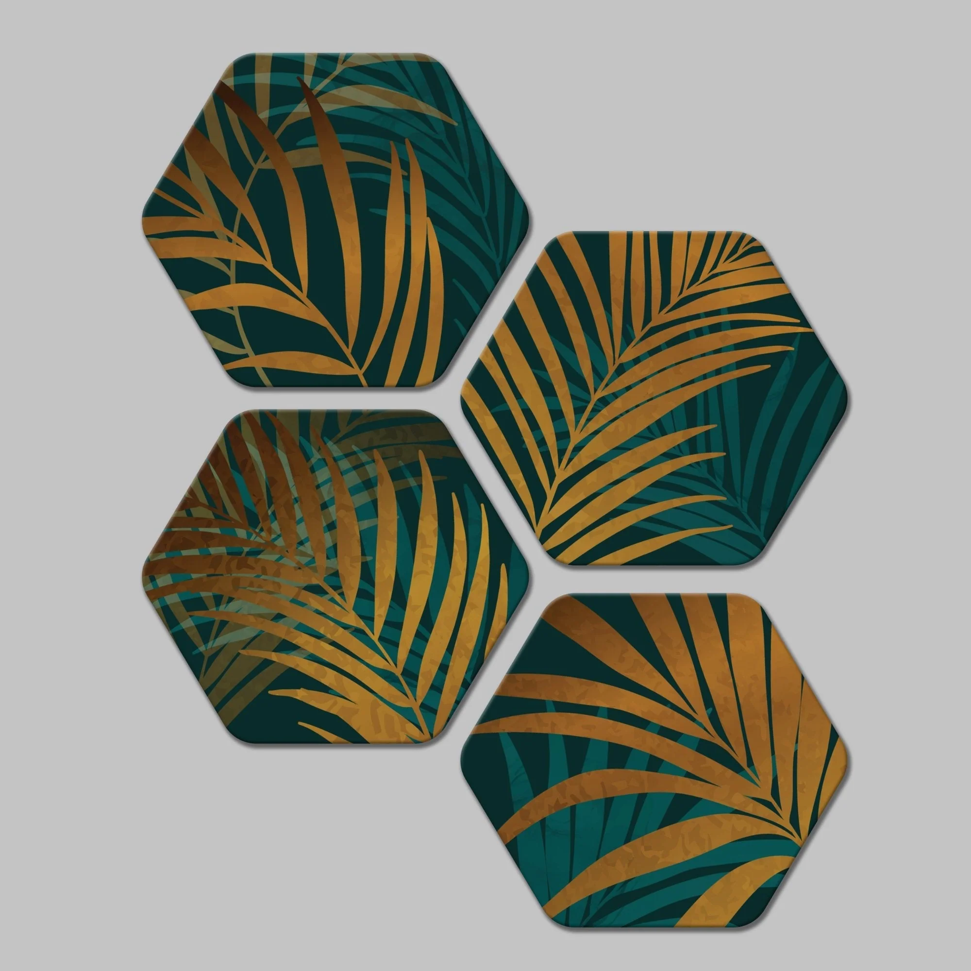 Golden Leaves Premium Hexagon Painting Set of 4 Pieces - Image 4
