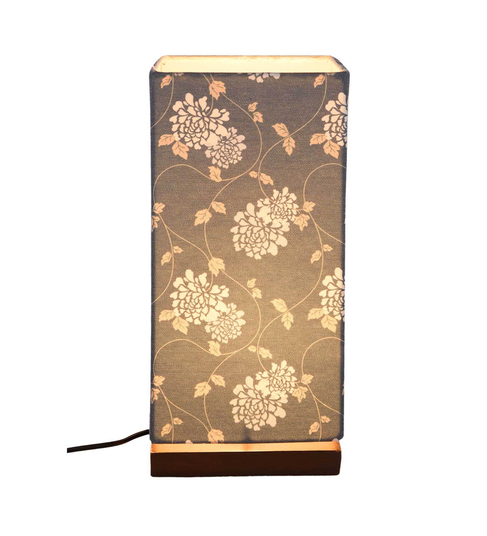 Golden Leaves Printed Table Lamp with Wooden Finish Base - Image 3