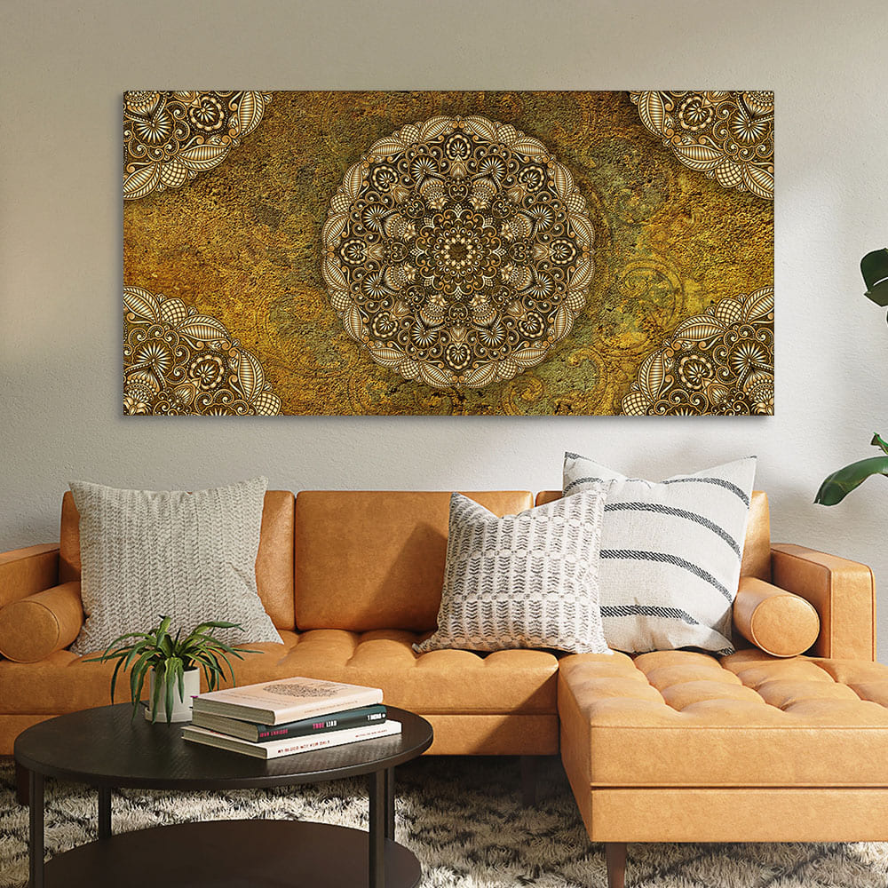 Golden Mandala Art Canvas Wall Painting - Image 2