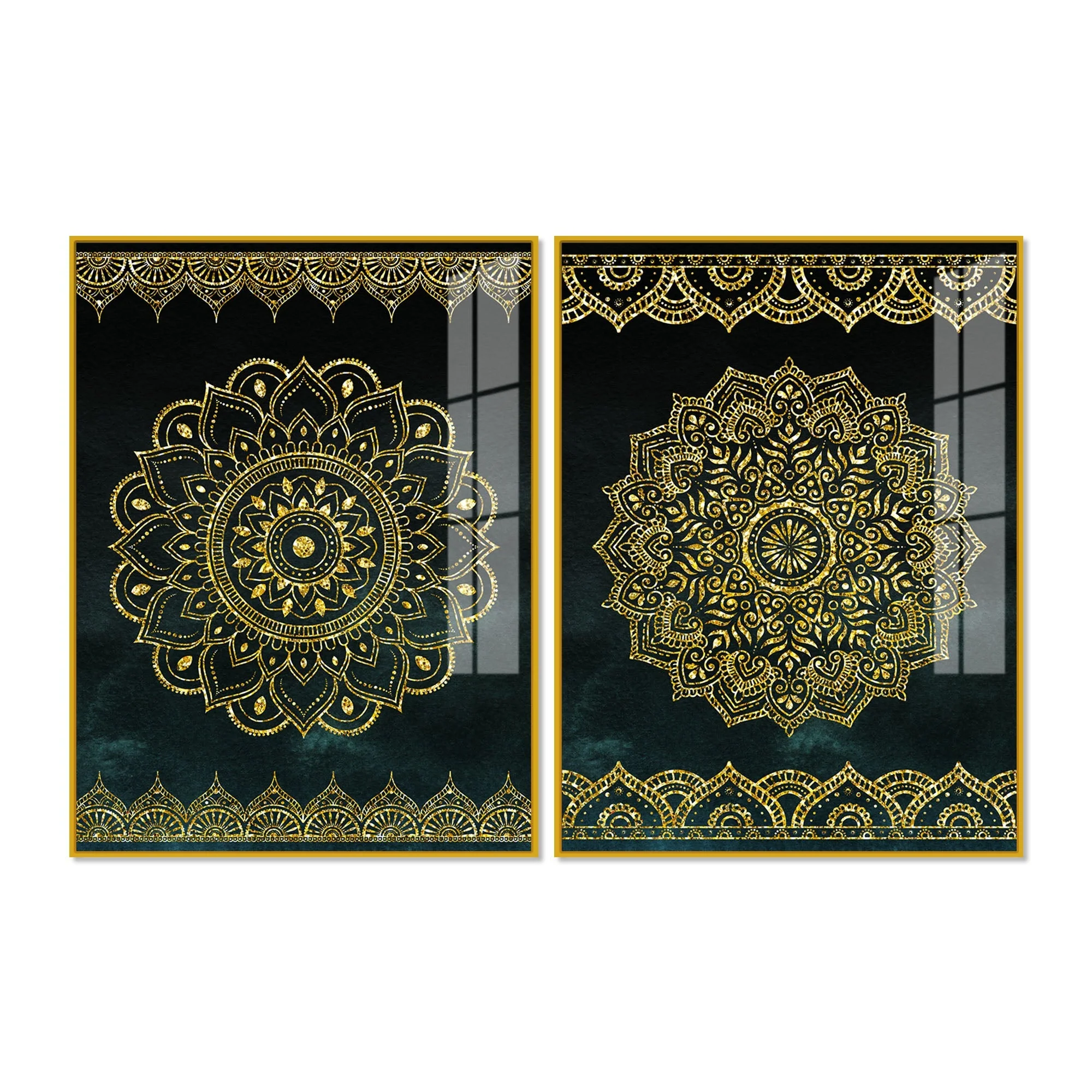 Golden Mandala Pattern Acrylic Floating Wall Painting Set of 2 - Image 5