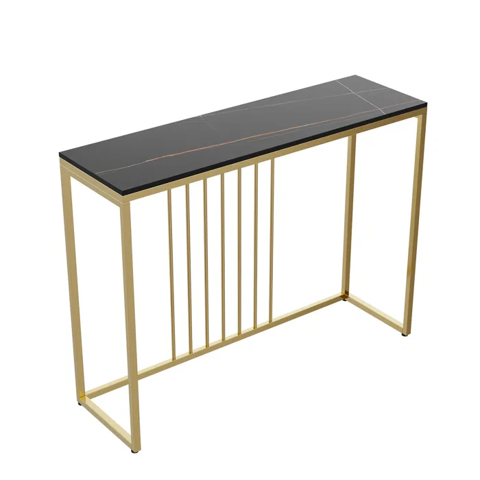 Golden Metallic Rectangular Shaped Black Marble Designer Console Table - Image 5