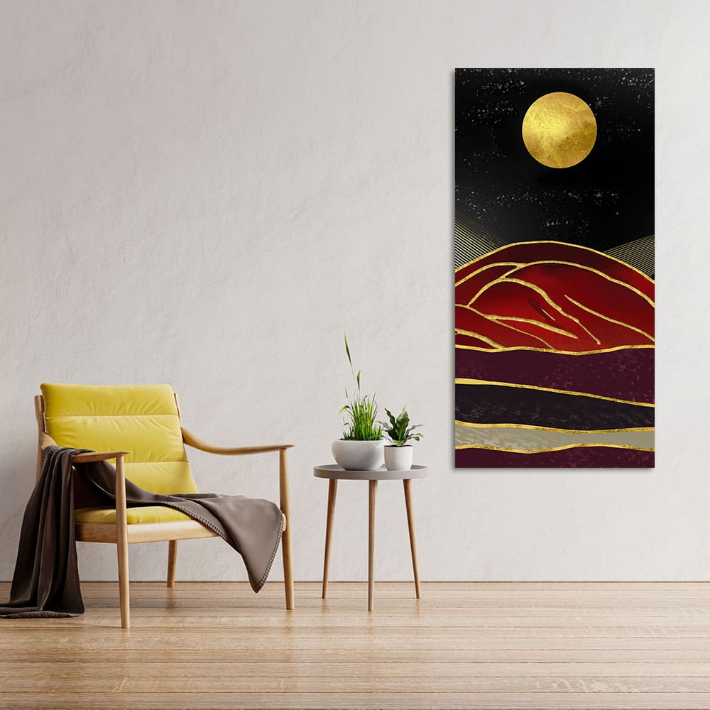 Golden Mountain lines Art Premium Canvas Wall Painting - Image 2