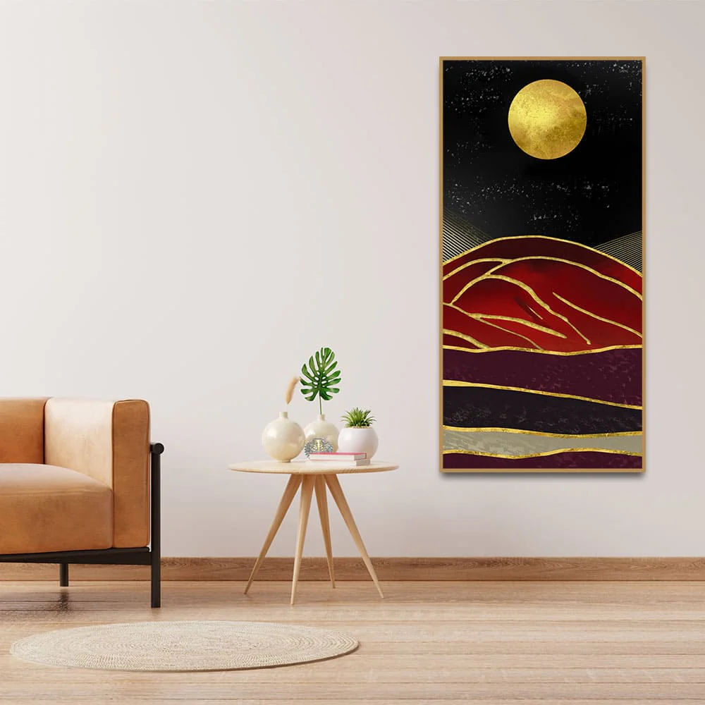Golden Mountain lines Art Premium Canvas Wall Painting - Image 3