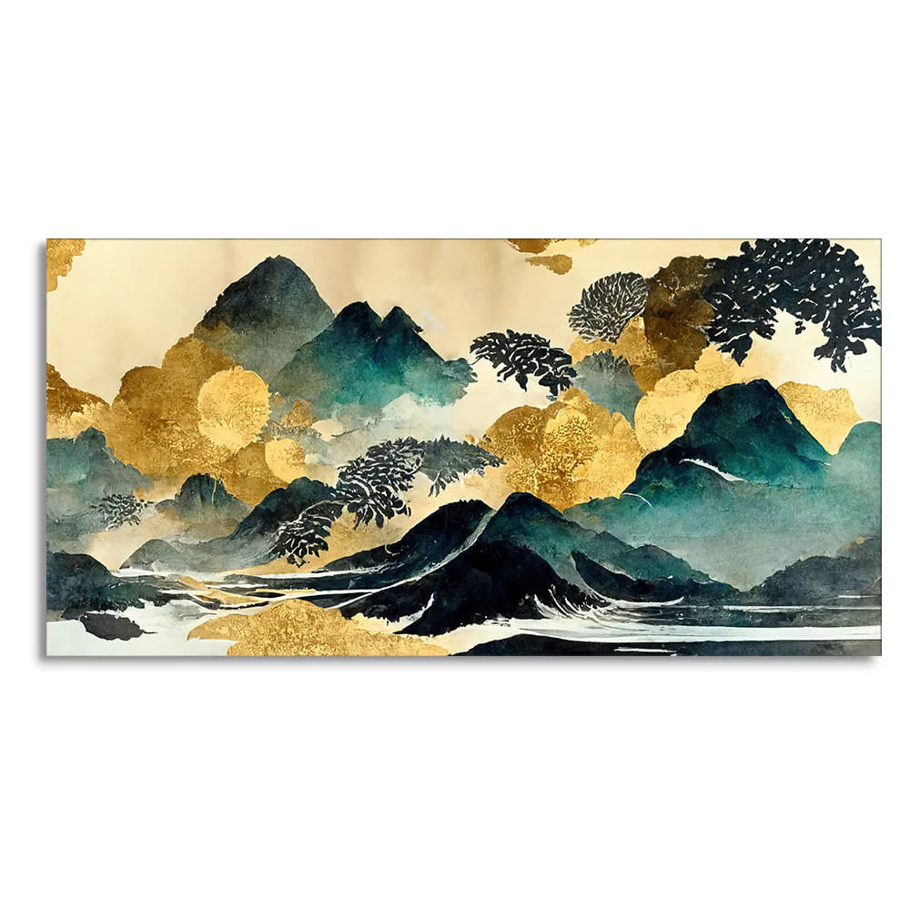 Golden Mountain Scenery of Mount Fuji Premium Canvas Wall Painting - Image 4