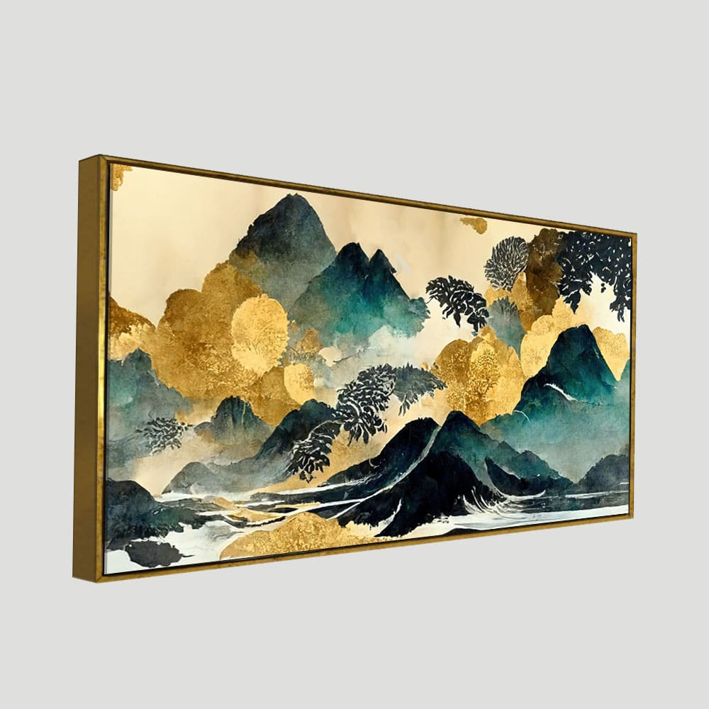 Golden Mountain Scenery of Mount Fuji Premium Canvas Wall Painting - Image 5