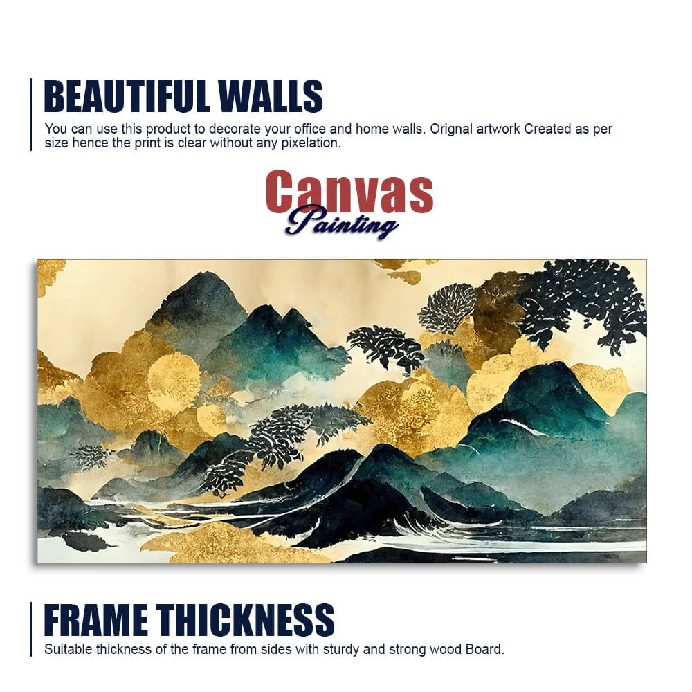 Golden Mountain Scenery of Mount Fuji Premium Canvas Wall Painting - Image 6