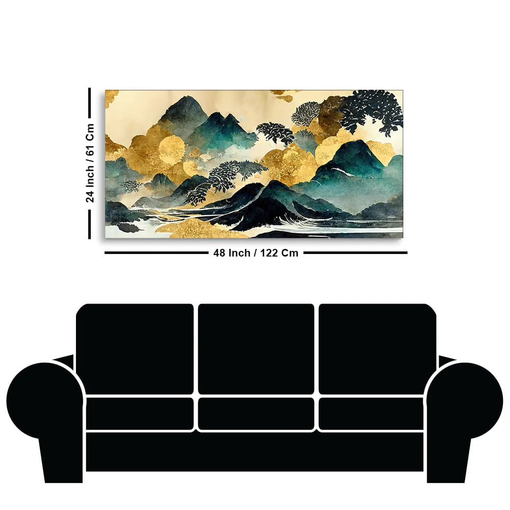 Golden Mountain Scenery of Mount Fuji Premium Canvas Wall Painting - Image 7