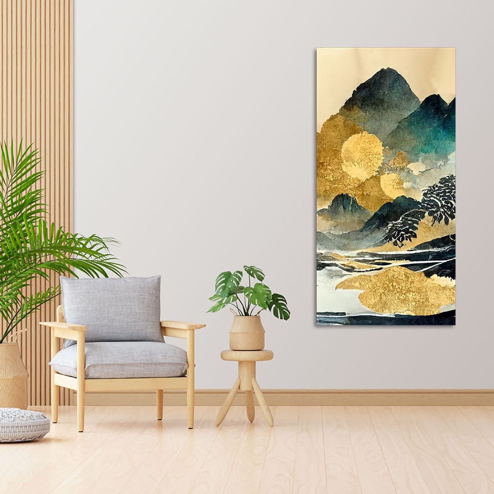 Golden Mountain Scenery of Mount Fuji Premium Wall Painting - Image 2