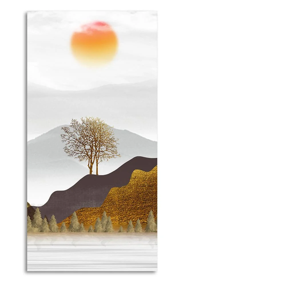 Golden Mountain with Beautiful Sunrise Premium Canvas Wall Painting - Image 4