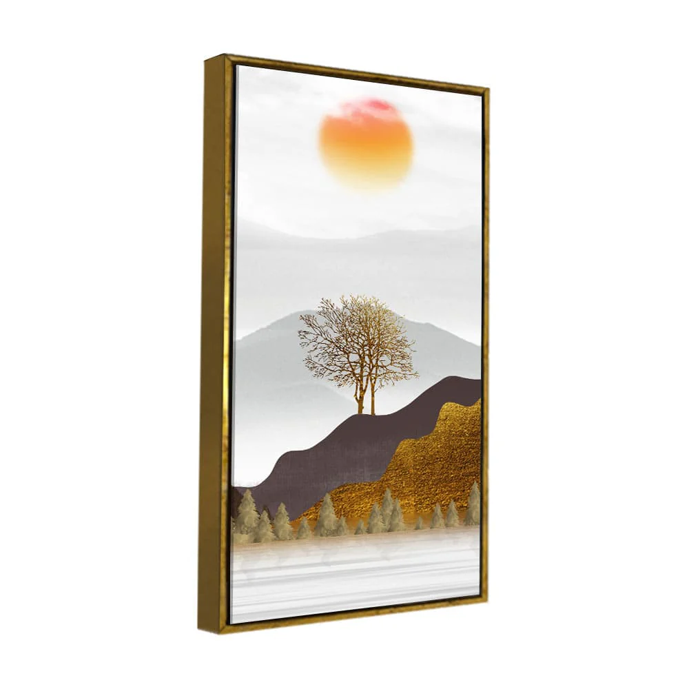Golden Mountain with Beautiful Sunrise Premium Canvas Wall Painting - Image 5