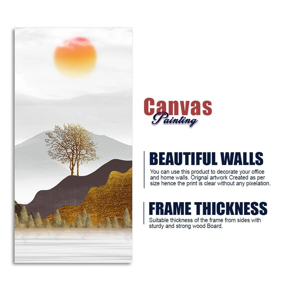Golden Mountain with Beautiful Sunrise Premium Canvas Wall Painting - Image 6