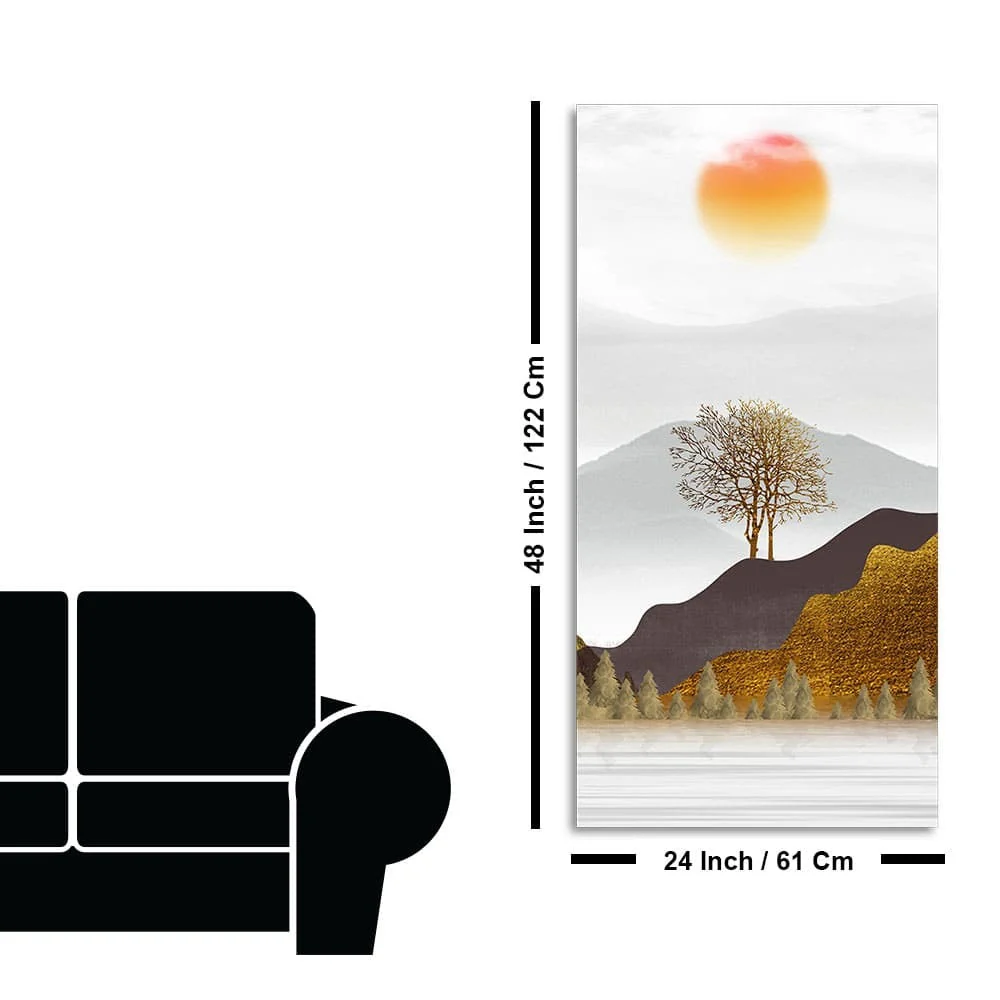 Golden Mountain with Beautiful Sunrise Premium Canvas Wall Painting - Image 7