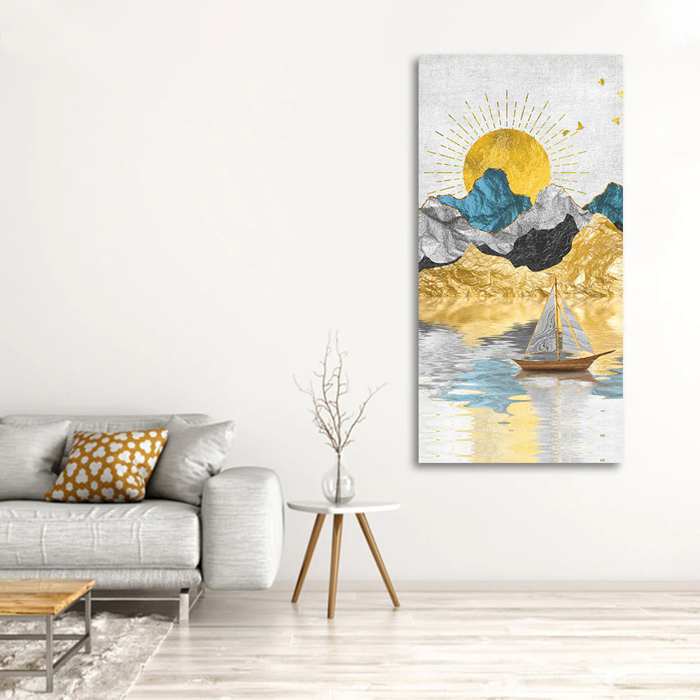 Golden Mountains and Beautiful Sunrise Scenery Canvas Wall Painting - Image 2