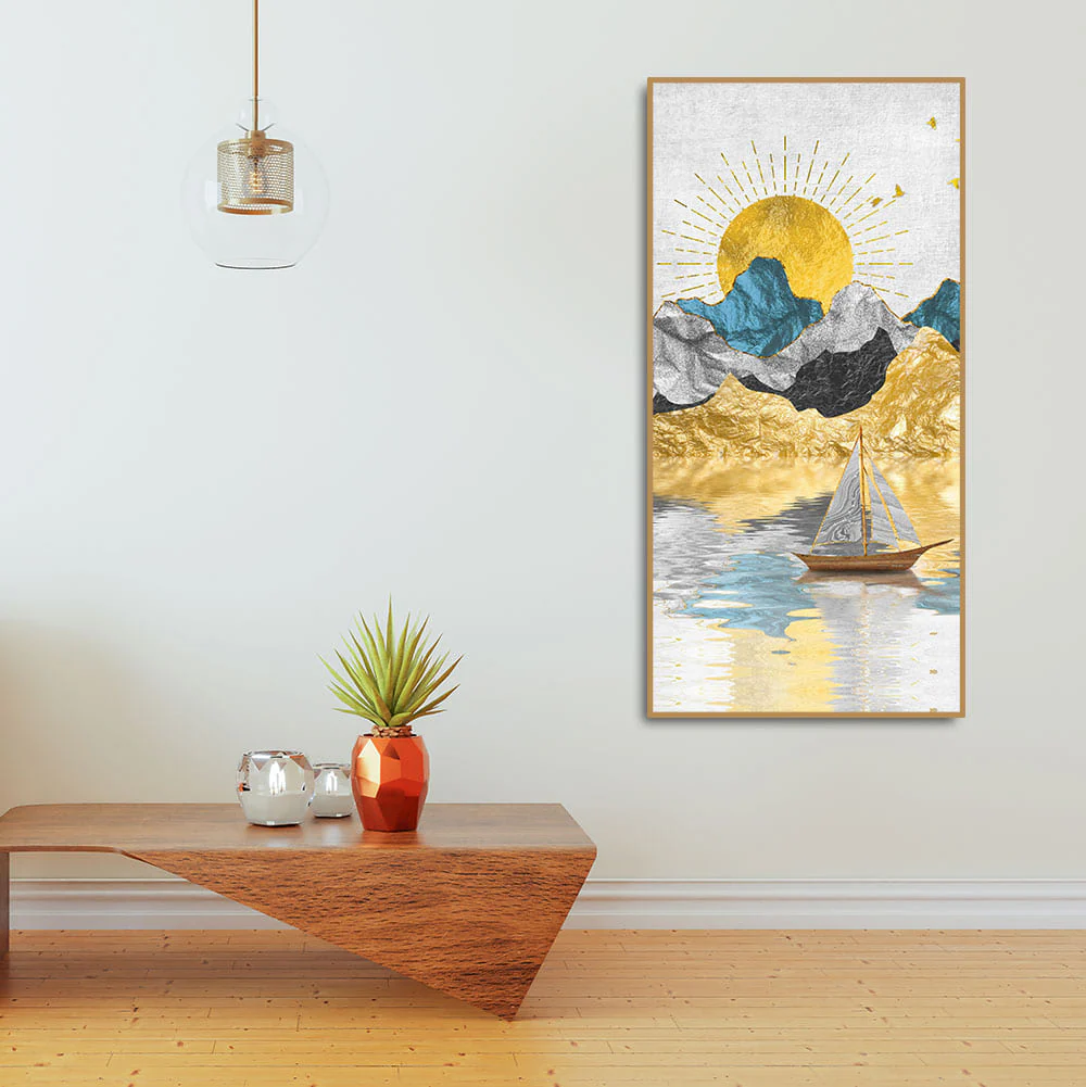 Golden Mountains and Beautiful Sunrise Scenery Canvas Wall Painting - Image 3