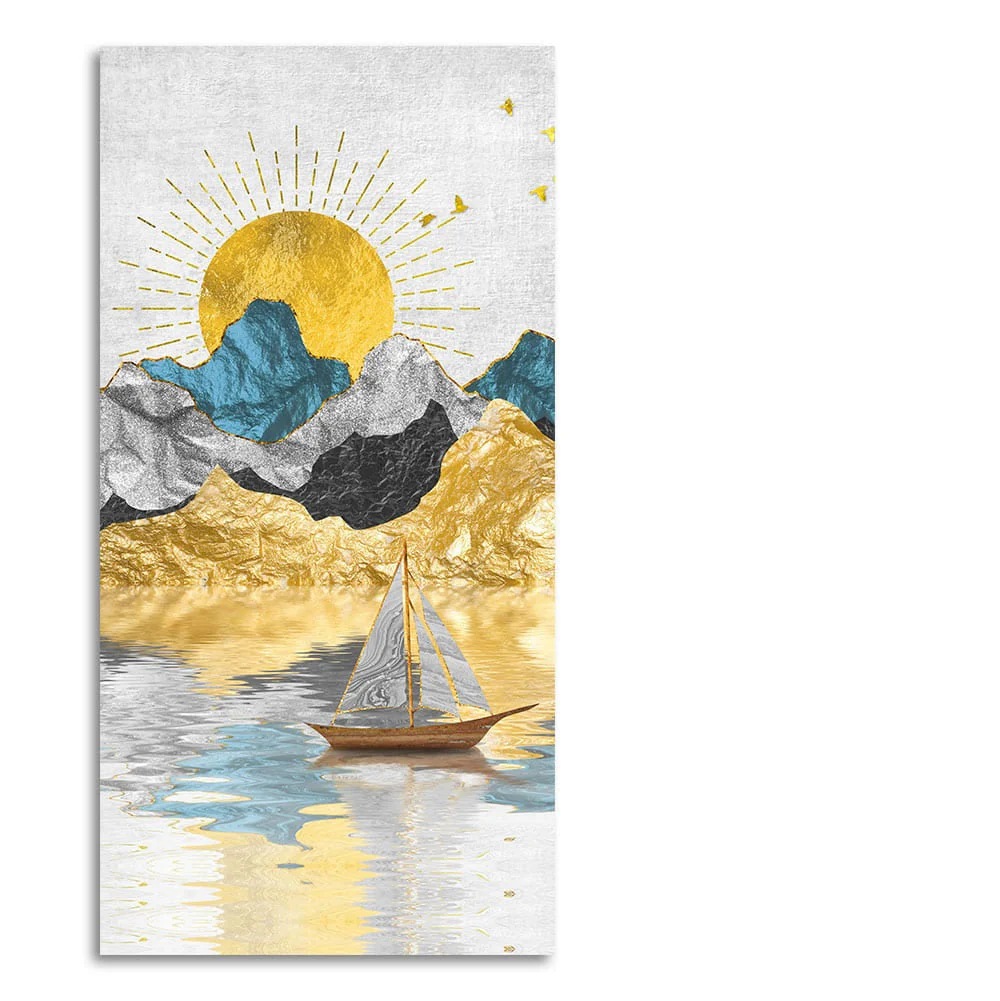 Golden Mountains and Beautiful Sunrise Scenery Canvas Wall Painting - Image 4