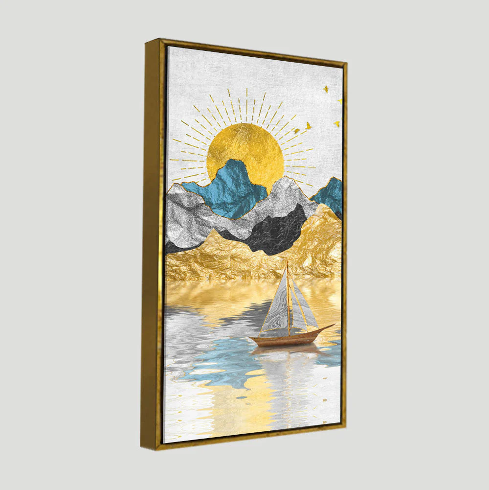 Golden Mountains and Beautiful Sunrise Scenery Canvas Wall Painting - Image 5