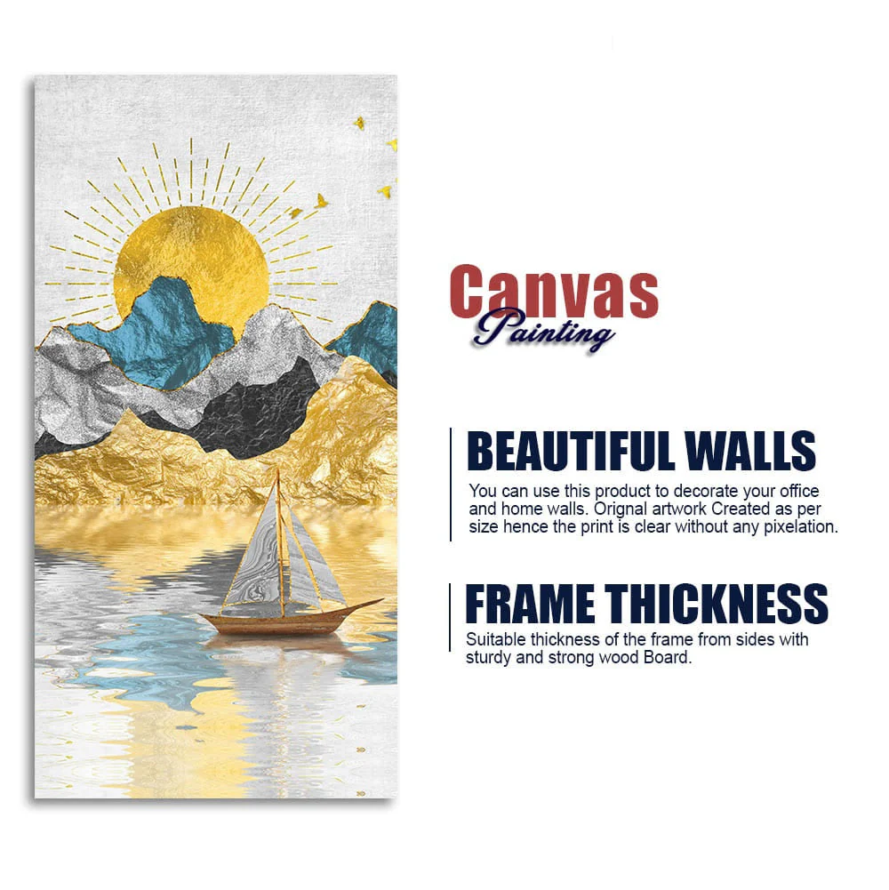 Golden Mountains and Beautiful Sunrise Scenery Canvas Wall Painting - Image 6