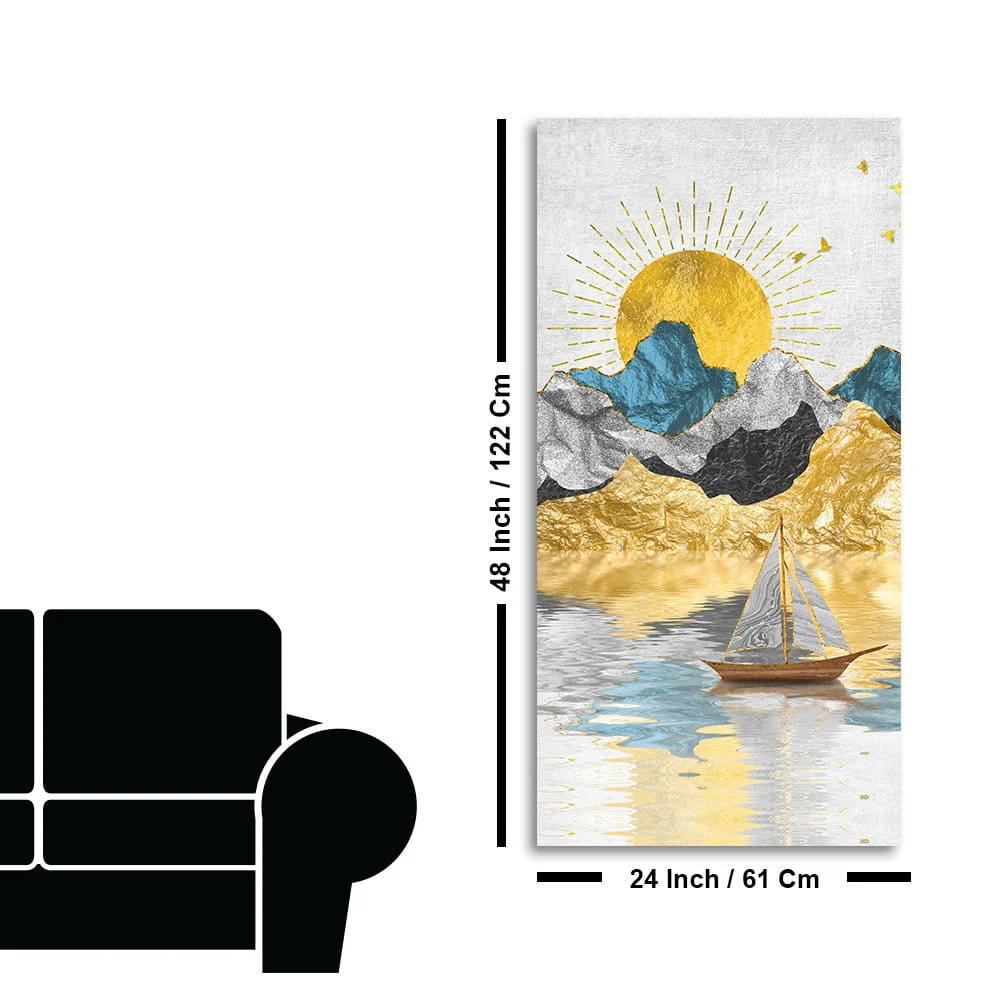 Golden Mountains and Beautiful Sunrise Scenery Canvas Wall Painting - Image 7