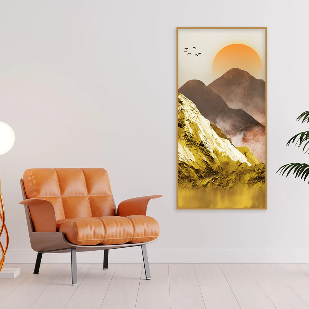 Golden Mountains and Birds Scenery Canvas Wall Painting - Image 3