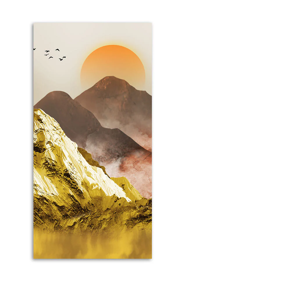 Golden Mountains and Birds Scenery Canvas Wall Painting - Image 4
