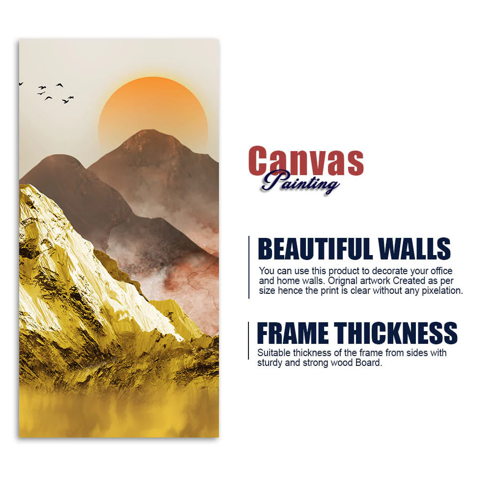 Golden Mountains and Birds Scenery Canvas Wall Painting - Image 6