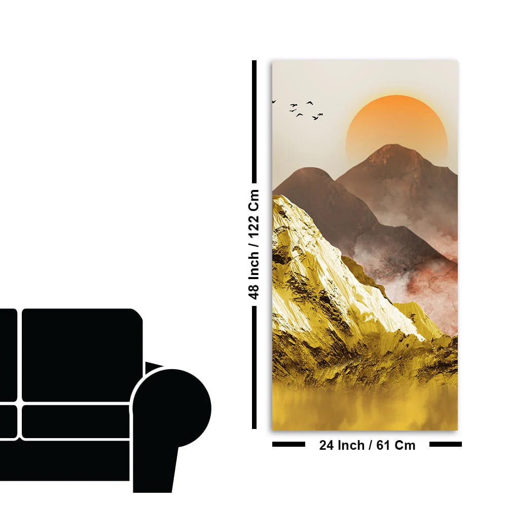 Golden Mountains and Birds Scenery Canvas Wall Painting - Image 7