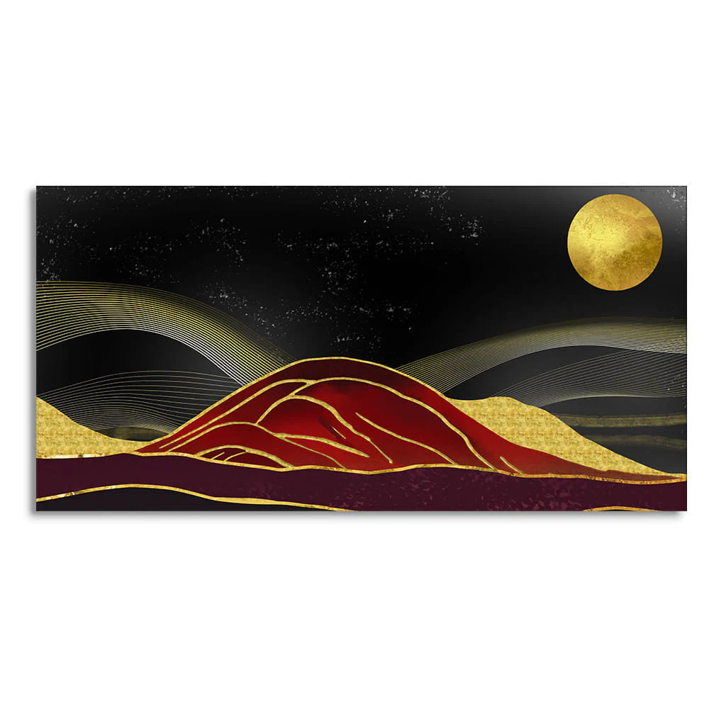 Golden Mountains lines Art with Moon Canvas Wall Painting - Image 4