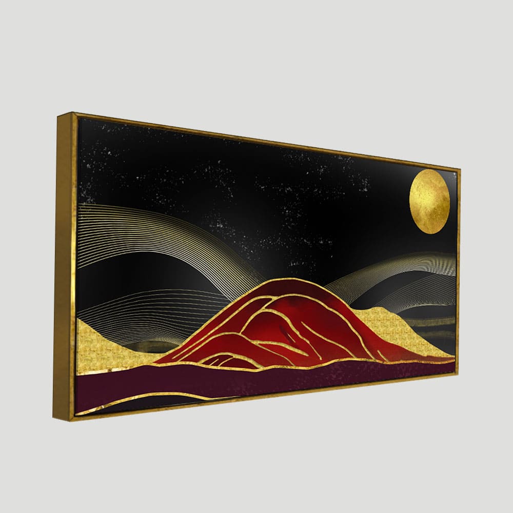 Golden Mountains lines Art with Moon Canvas Wall Painting - Image 5