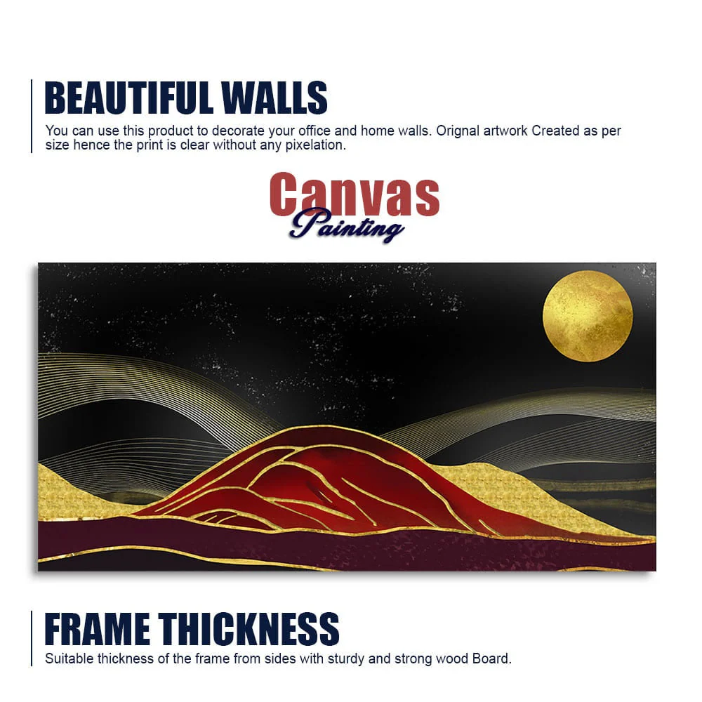 Golden Mountains lines Art with Moon Canvas Wall Painting - Image 6