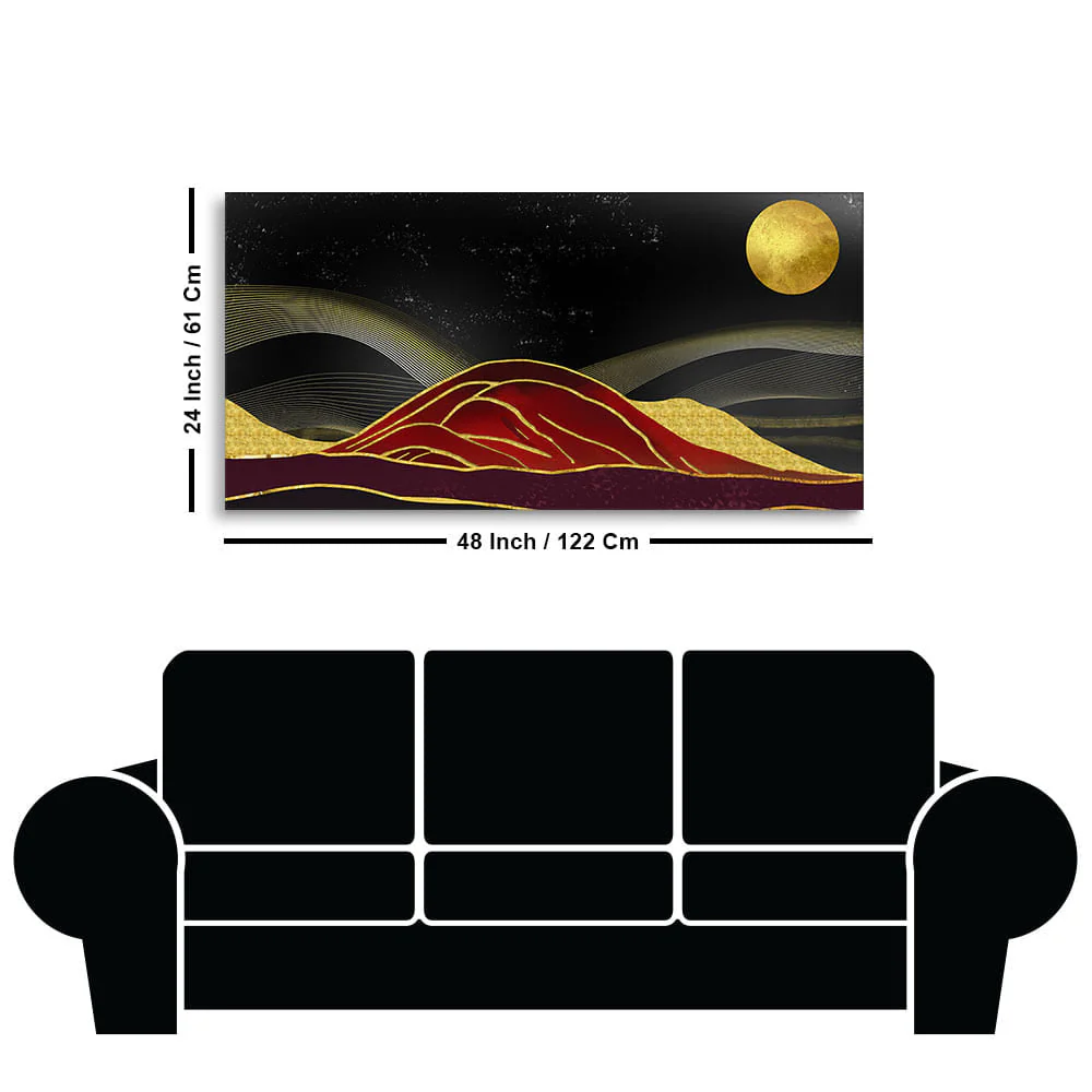 Golden Mountains lines Art with Moon Canvas Wall Painting - Image 7