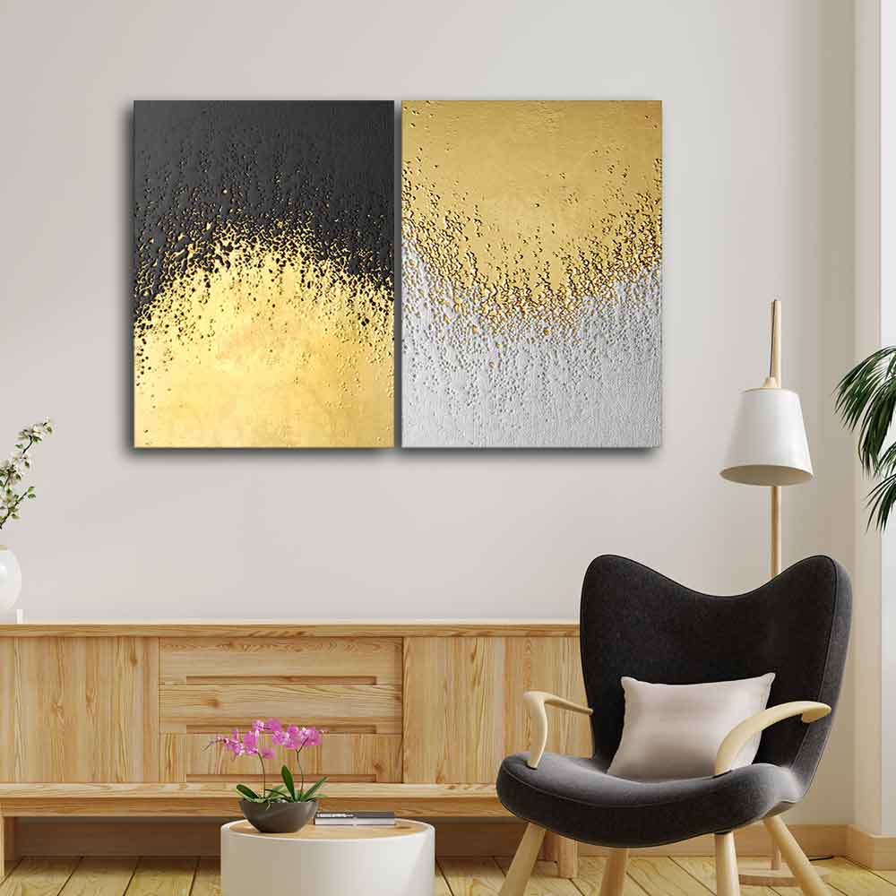 Golden Paint Texture Canvas Wall Painting of Two Pieces - Image 2