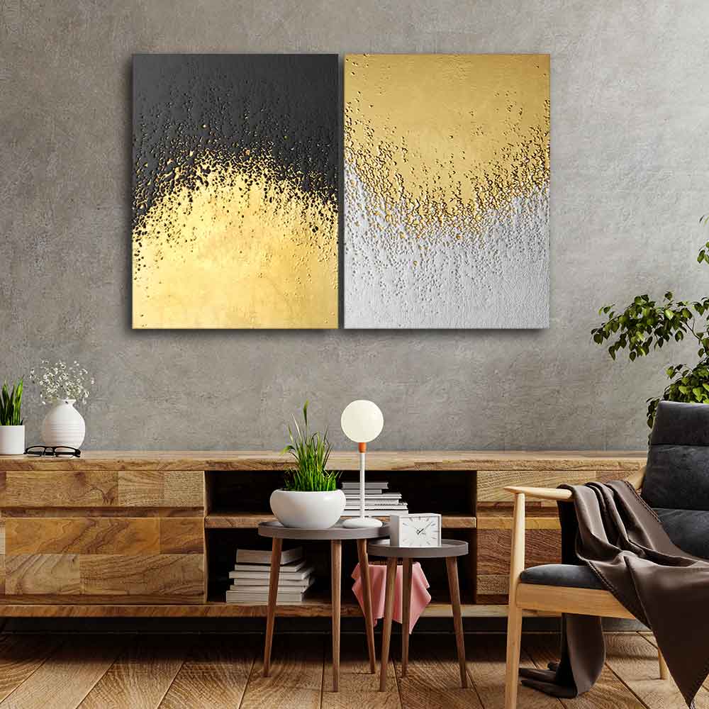 Golden Paint Texture Canvas Wall Painting of Two Pieces - Image 3
