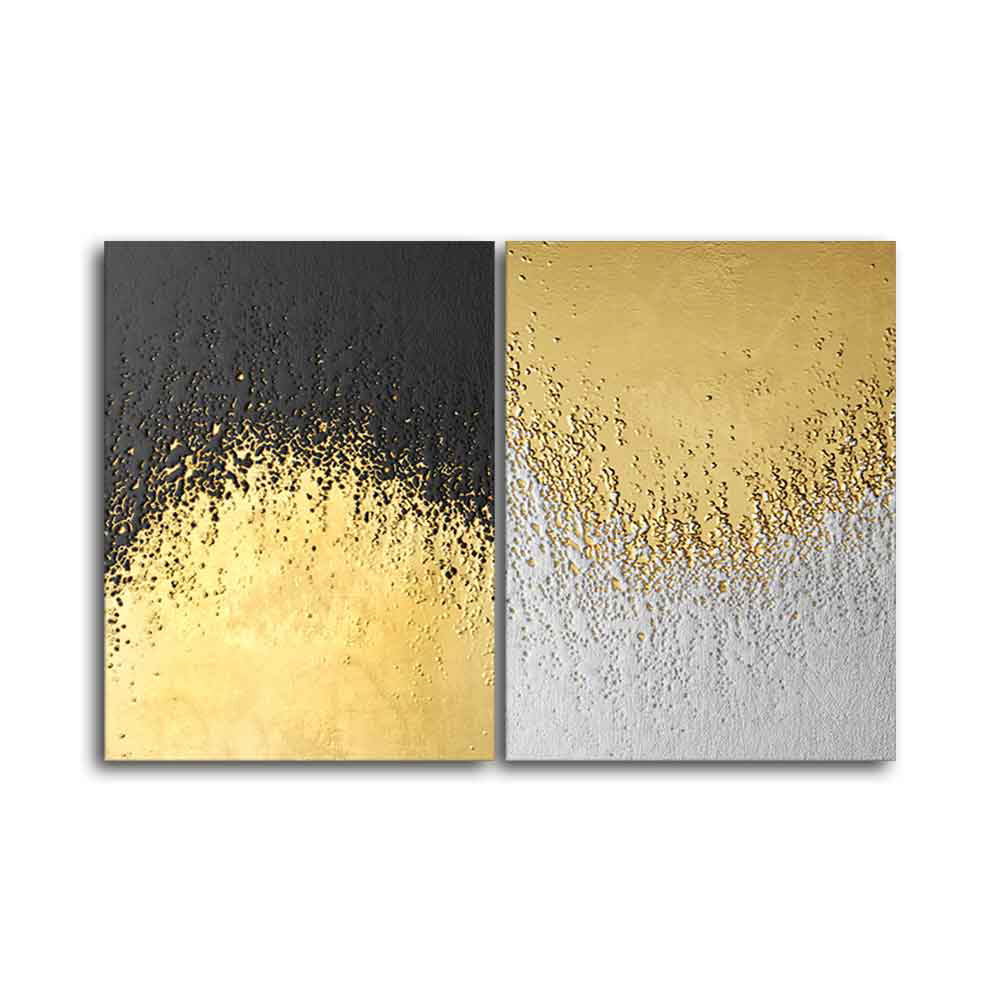 Golden Paint Texture Canvas Wall Painting of Two Pieces - Image 4