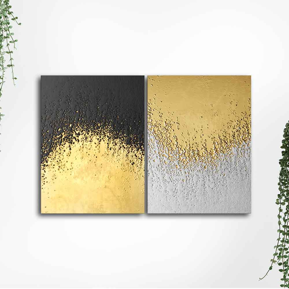 Golden Paint Texture Canvas Wall Painting of Two Pieces - Image 5