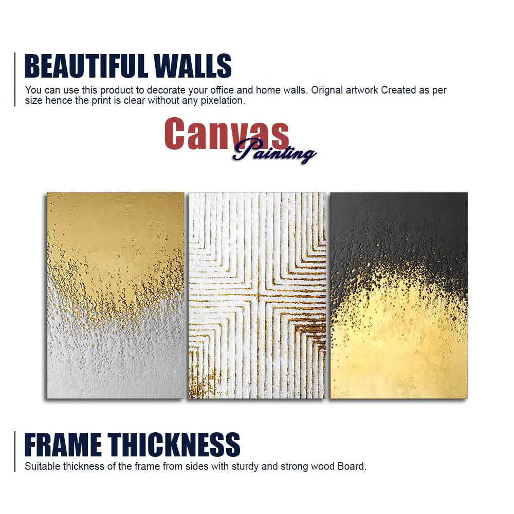 Golden Paint Texture Wall Painting of 3 Pieces - Image 6