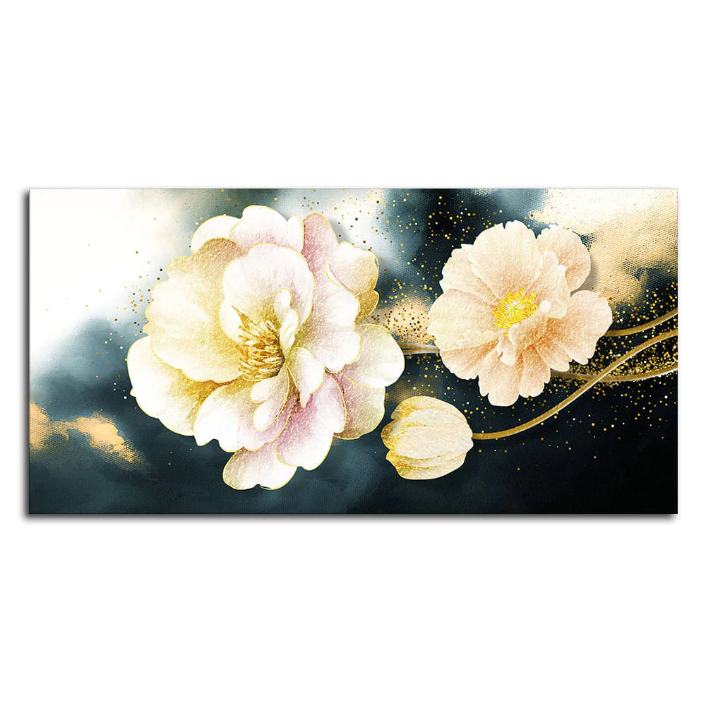 Golden Particles with Flower Premium Canvas Wall Painting - Image 4
