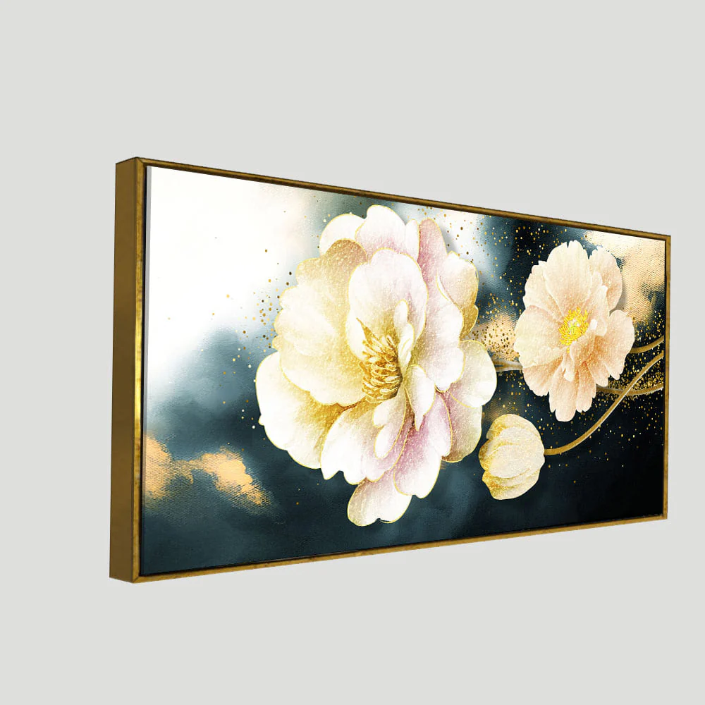 Golden Particles with Flower Premium Canvas Wall Painting - Image 5