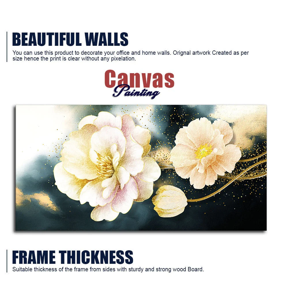 Golden Particles with Flower Premium Canvas Wall Painting - Image 6