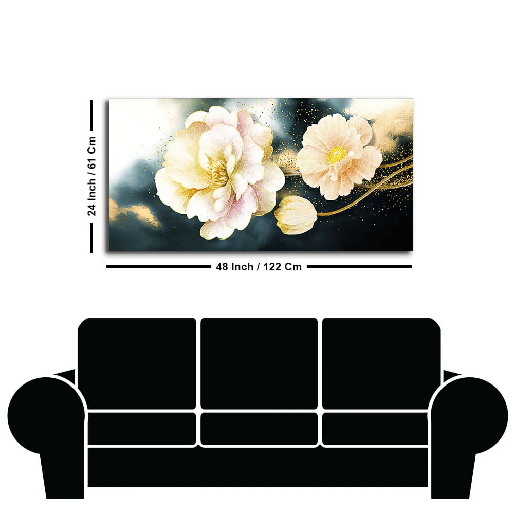 Golden Particles with Flower Premium Canvas Wall Painting - Image 7