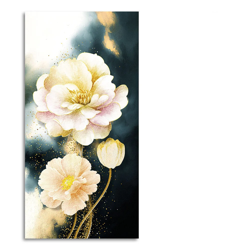 Golden Particles with White Flower Premium Canvas Wall Painting - Image 4