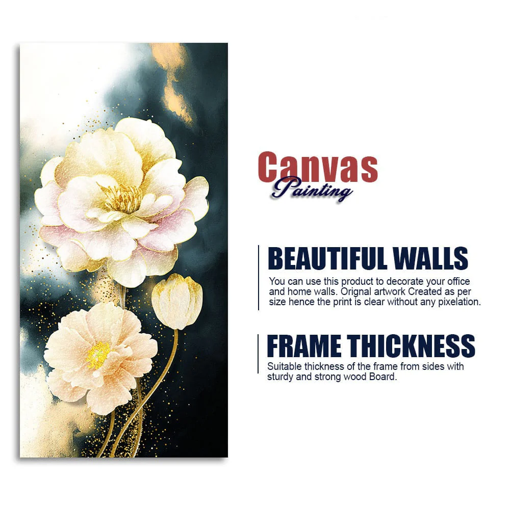 Golden Particles with White Flower Premium Canvas Wall Painting - Image 6