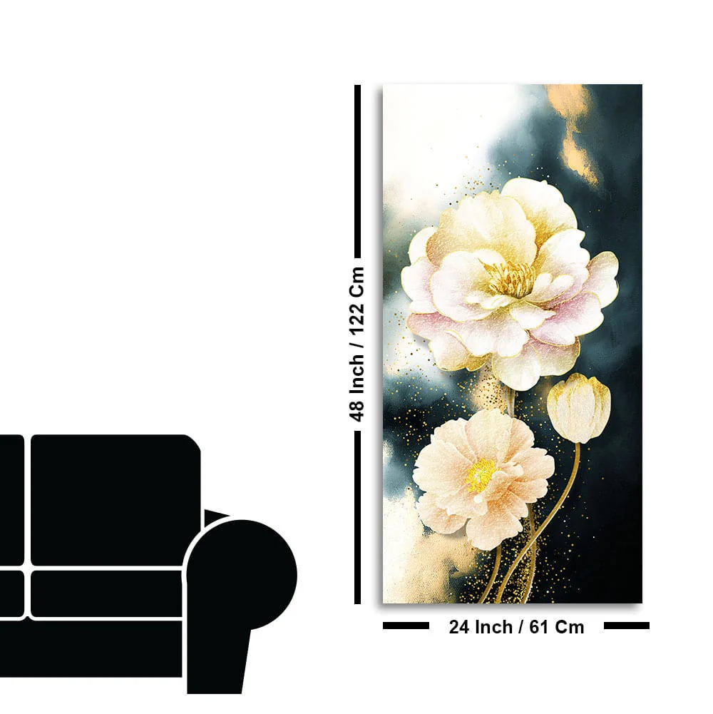 Golden Particles with White Flower Premium Canvas Wall Painting - Image 7