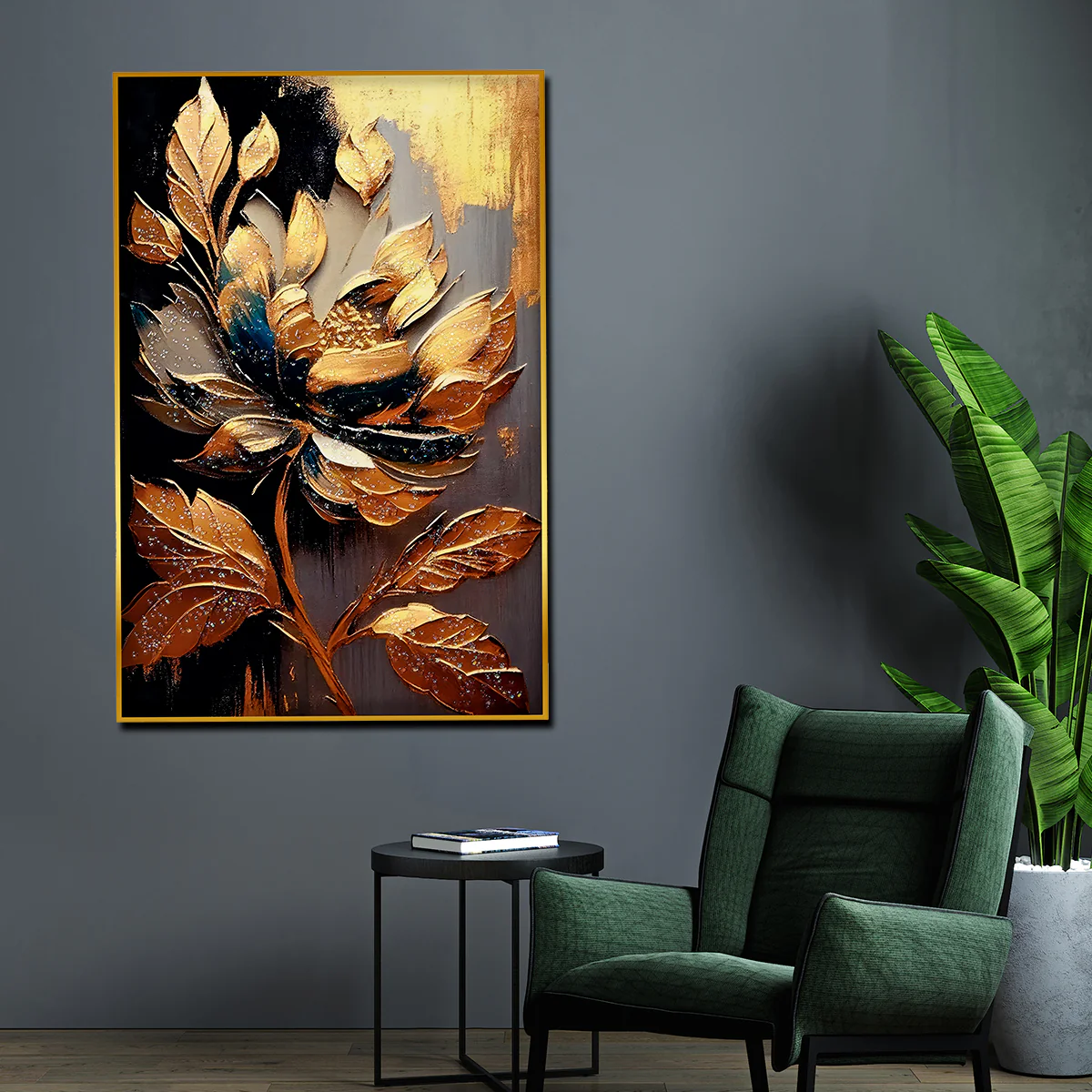 Golden Petals Flower framed Crystal Glass Painting - Image 2