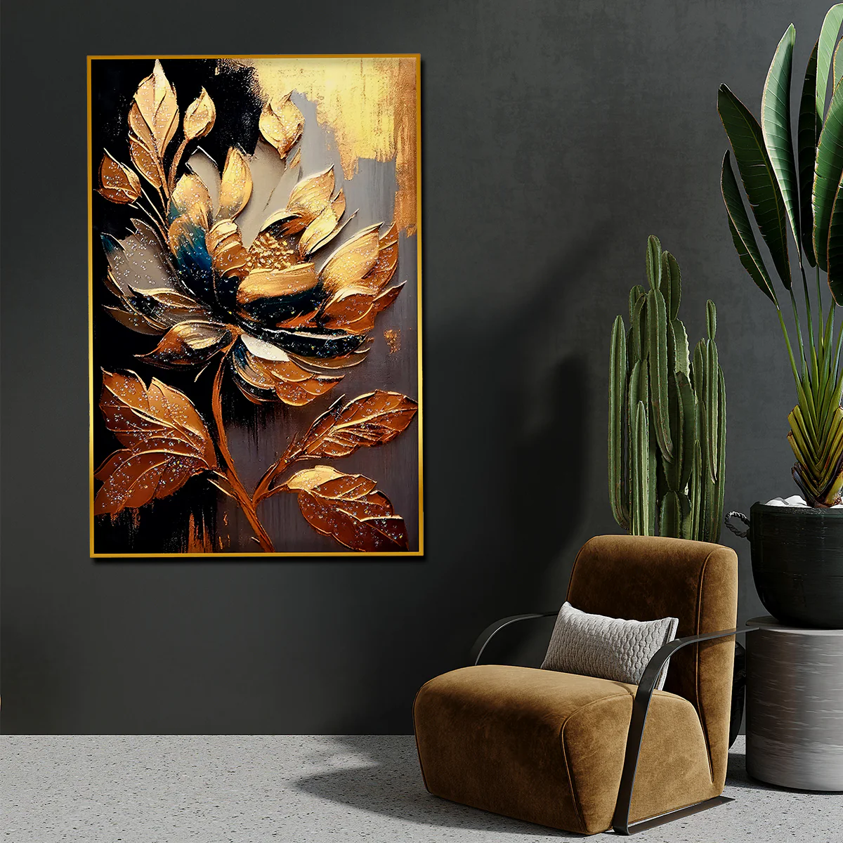 Golden Petals Flower framed Crystal Glass Painting - Image 3